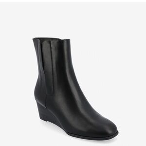 Journee Collection Kylo Stacked Wedge Heel Square Toe Side Zip Black Bootie